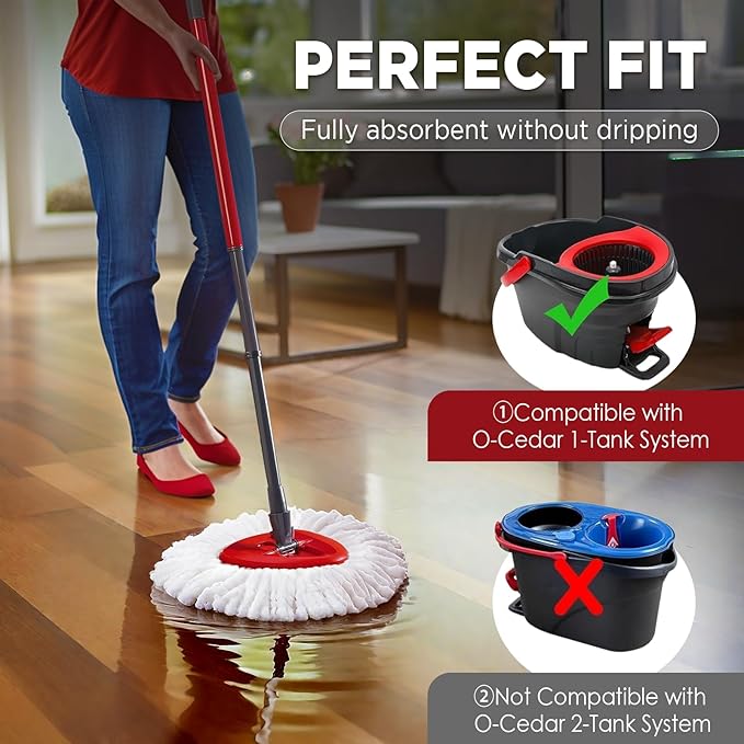Mop Head Replacement for O-Cedar Easy Wring 1-Tank System，Exovyn Spin Mophead Replacements，Microfiber 9 Pack 360° Swivel Mop Refills，Deep Clean,Easy Cleaning，Machine Washable and Easy to Replace