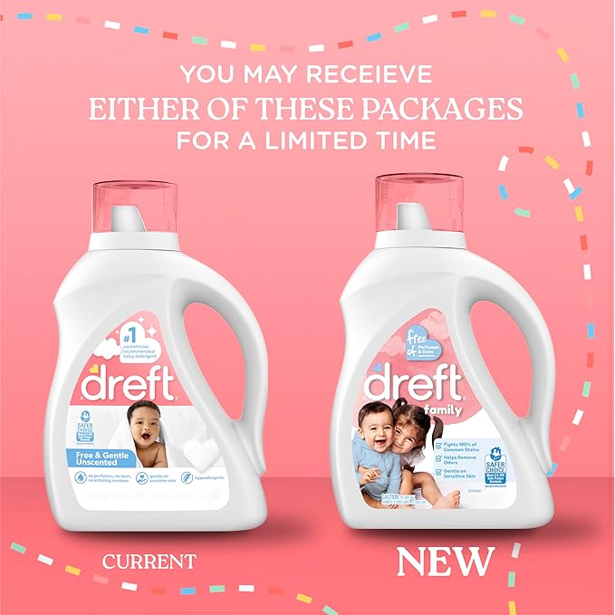 Dreft Family Liquid Laundry Detergent, Unscented Gentle on Sensitive Skin Laundry Soap, 84 fl oz, 64 Loads (Packaging May Vary)