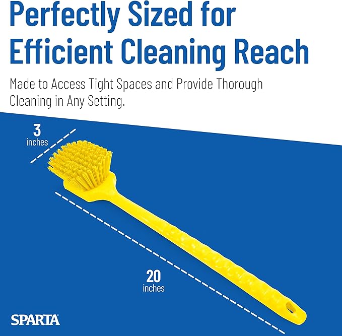 SPARTA 20" Floater Scrub Brush with Long Handle, Oil-Resistant Polyester Bristles, Multiple Trim Angles, Foam-Injected Polymer Block, Commercial Cleaning Tool, Yellow