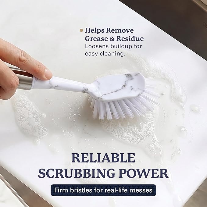 Farberware Dish Brush with Handle – 2 Pack Kitchen Scrub Brush for Dishes, Non-Scratch Dishwashing Brush Set with Firm Bristles for Pots, Pans, & Sink, Long Handles for Everyday Cleaning