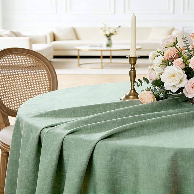 IVAPUPU Textured Tablecloth Round 60 Inch - Sage Green Waterproof Spill-Proof Wipeable Table Cloth Round Cover Wrinkle Free Circle Dining Tablecloths for Spring Wedding Birthday Farmhouse 2-4 Seats
