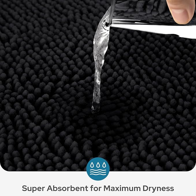 BYSURE Black Bathroom Rugs Sets 3 Piece Non Slip Extra Absorbent Plush Chenille Soft Washable Bath Mats