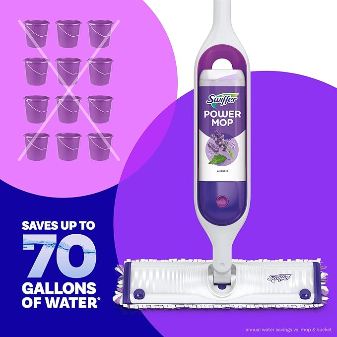 Swiffer Power Mop Refill Solution,Floor Cleaner for Mopping Tile,Vinyl,Laminate,Wood in Home,Bathroom,Kitchen, Multipurpose-Surface Solution for Floor Cleaning, Lavender Scent, 25.35 oz (Pack of 10)
