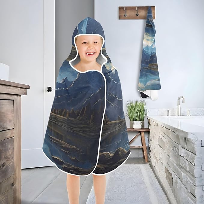 Hooded Towel for Kids Beautiful Landscape Mountains and Night Sky Beach Wrap Bath Towels 50x23.5in