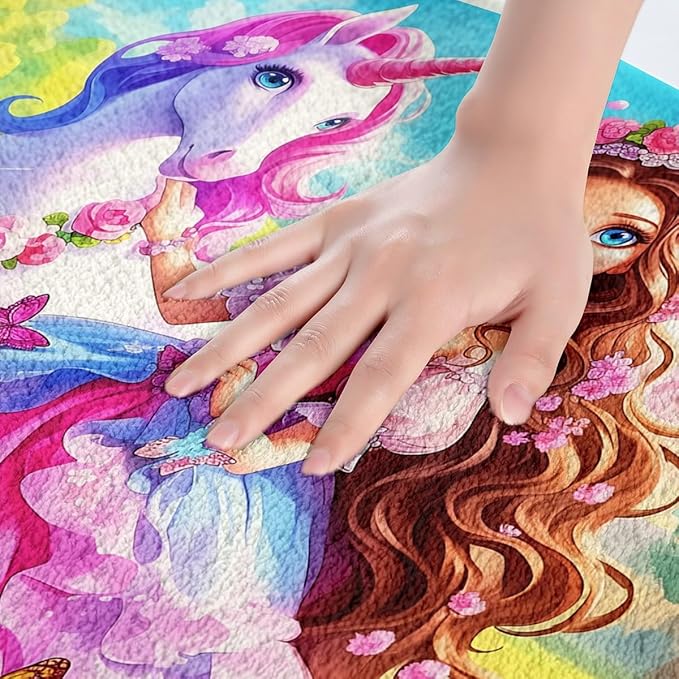 Princess Castle Kids Bath Mats,Cartoon Unicorn Butterfly Rose Flowers Mats Rugs for Girls,Tale Western Magical Bath Carpets,Pink Romantic Bath Rugs,Absorbent Floor Mats,16Wx24L Inches