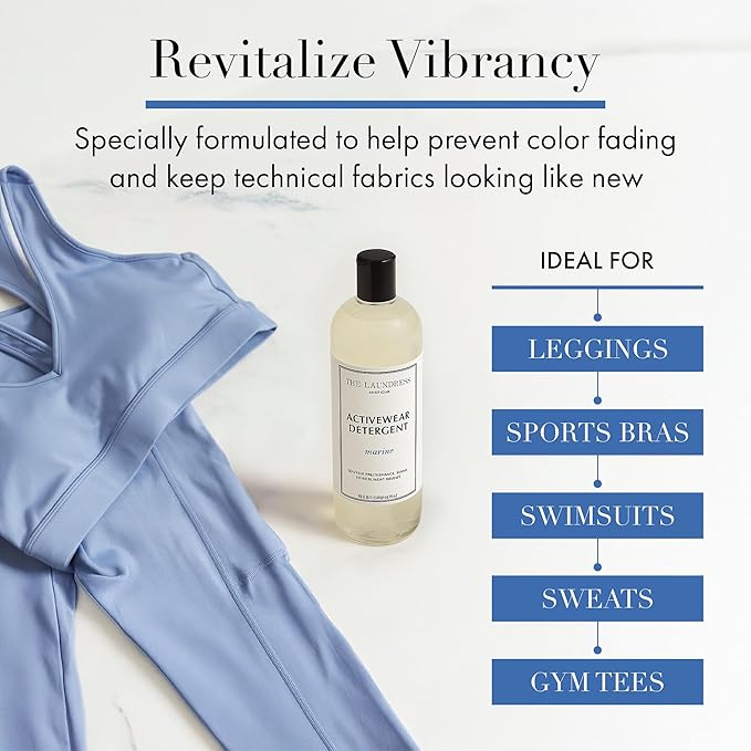 The Laundress Activewear Laundry Detergent, 32 Oz, Marine Fragrance, 4-in-1 Enzyme Blend for Workout Performance Fabrics, Fights Sweat Odors & Stains, USDA Certified Biobased Product (90%) (Pack of 2)
