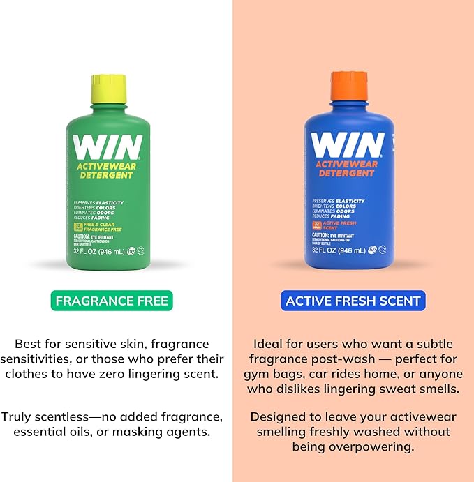 WIN Activewear Detergent - Active Fresh - 32oz Bottle - Sports Detergent for Sweaty Workout Clothes and Team Uniforms