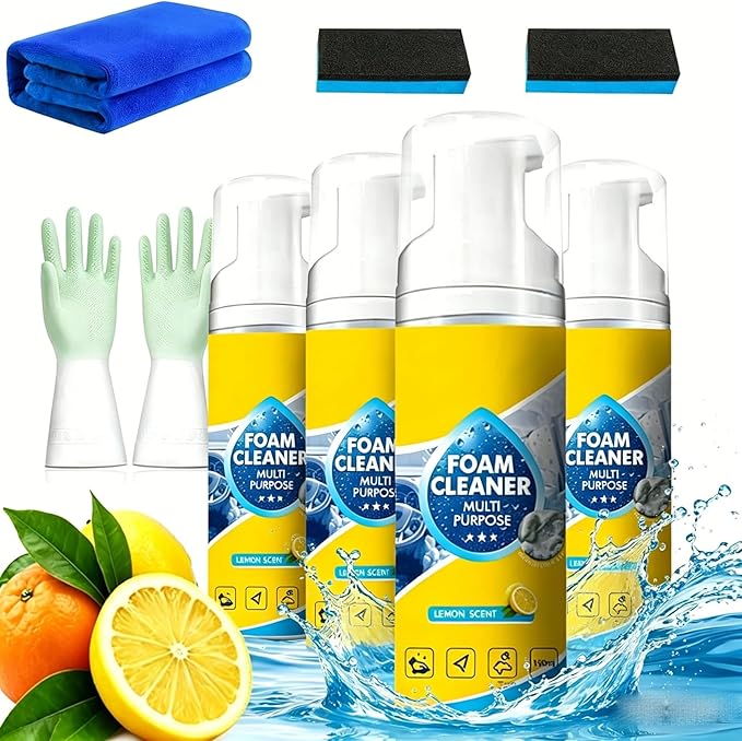Auto Go Foam Cleaner, 2026 Upgrade 4-in-1 Multi-Enzyme Foam Cleaner – Deep Clean Car, Kitchen Enzyme Cleaners, All-Purpose Deep Cleaning Spray for Cars Interior, for Car, Kitchen, Sofa (4pcs, cleaner)