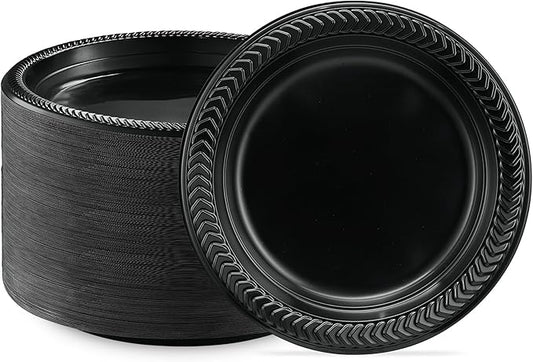PLASTICPRO 400 PCS Black Plastic Plates Light Weight 7 Inch Plastic Dinner Dessert Appetizer Plates Black Plates Disposable for Party and Wedding