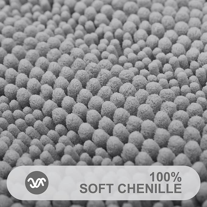 Grandaily Chenille Striped Bathroom Rugs 30x20, Extra Thick and Absorbent Bath Mats, Non-Slip Soft Plush Shaggy Shower Carpet, Machine Wash Dry, Bath Rug for Bathroom, (Medium, Dark Gray)