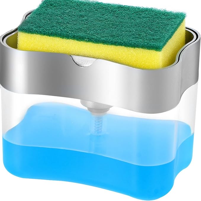 New 2026 Version Soap Dispenser with Added Features - Premium Quality Dish Soap Dispenser - Countertop Kitchen Soap Dispenser, Sink Dish Washing 13 Ounces (Sponge Included)