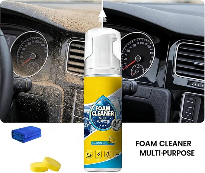 Powerful & Multipurpose Car Interior Foam Cleaner, All-Purpose Rinse-Free Foam Cleaner Spray, Car Seat Cleaner Spray Foam, Deep Penetration Rich Foaming Stain Remover (2PCS, 150ML)