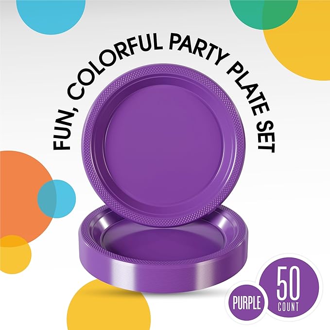 Exquisite Party Solids Purple Plastic Plates For Party Supplies 7" Purple Disposable Plates Heavy Duty 50 Pcs Plastic Dinnerware Sets Heavy Duty 350 GSM Disposable Dinnerware Set