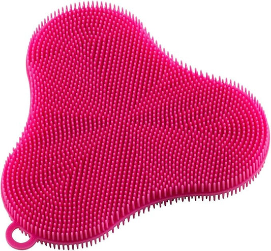 Stay Clean Silicone Scrubber Sponge/Dish Cloth, Clover, Pink