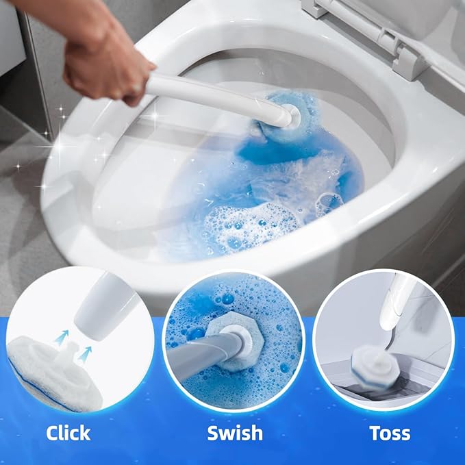 30 Count Toilet Wand Refills, 5X Cleaning Power, High-Density Disposable Brush Heads, Compatible with Clorox Toilet Wand - No Falling Apart