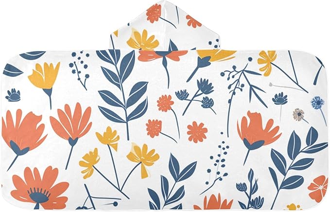 Hooded Towel for Kids Doodle Cute Flowers Beach Wrap Bath Towels 50x23.5in