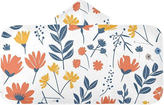 Hooded Towel for Kids Doodle Cute Flowers Beach Wrap Bath Towels 50x23.5in