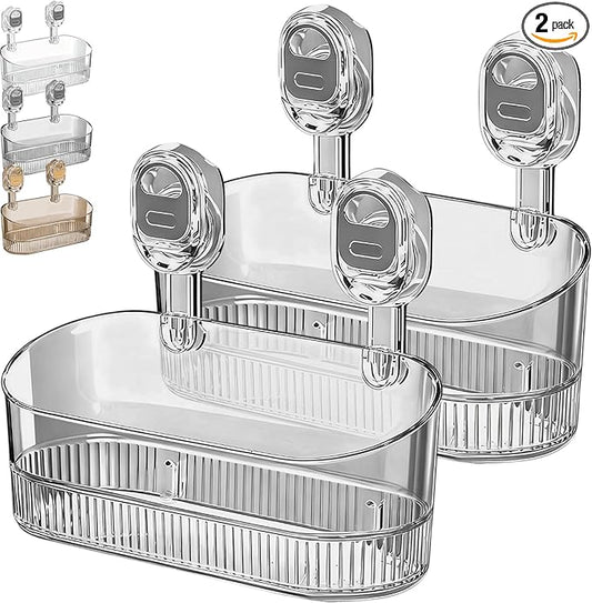 No-Drill Bathroom Suction Storage Box – Large Capacity & Strong Load-Bearing, No Drill Bathroom Shelves Storage with Drain Holes (2, Gray)