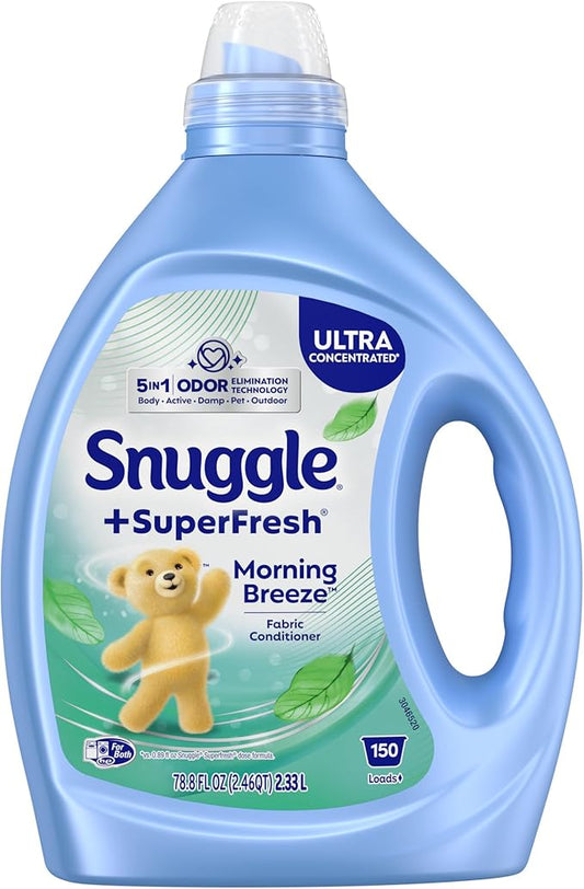 Snuggle SuperFresh Fabric Softener Liquid, Ultra Concentrated, 78.8 Oz, 150 Medium Loads, Morning Breeze Fabric Conditioner, Lasting Scent, Fights Stubborn Odors, Softens, Reduces Static & Wrinkles