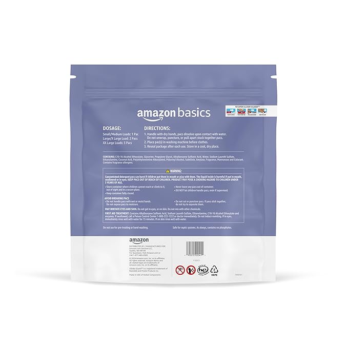Amazon Basics Laundry Detergent Pacs, Lavender Scent, HE Compatible, 120 Count