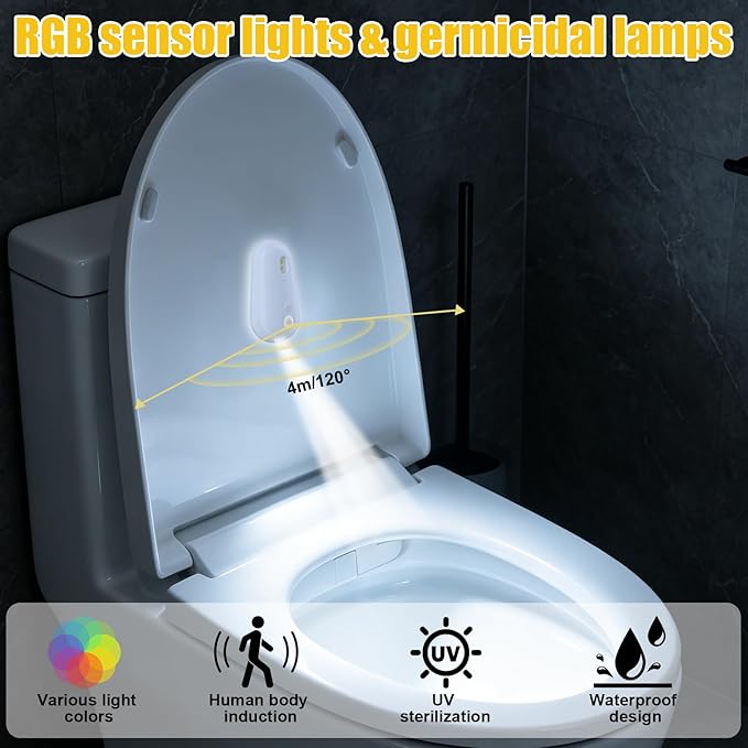Self Cleaning UV Toilet Sanitizer Light, Motion-Activated Toilet Cleaning Light, USB Rechargeable, Night Light Adhesive-Mounted for Shared Bathrooms, For Elderly