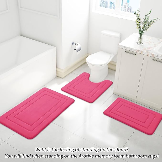 Arotive Memory Foam Bathroom Rug Mat 70x24, Ultra Soft and Absorbent Bath Mat, Machine Wash Dry, Comfortable Bath Rug Carpet for Bathroom Floor, Tub and Shower, Deep Pink