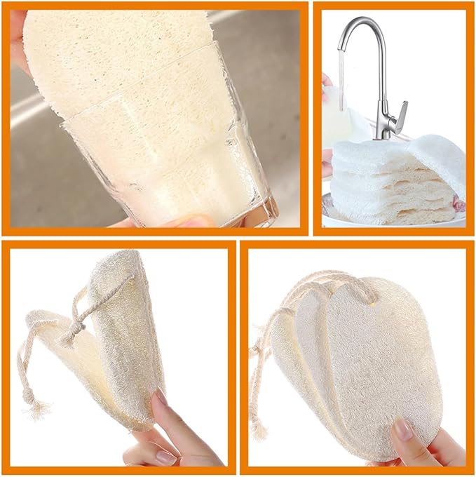 Natural Loofah Dishwashing Sponge 3pcs Set with Hanging Rope, Multipurpose Kitchen Cleaning Scouring Pads for Non-Scratch Dish and Pot Scrubbing, Eco-Friendly Household Supplies