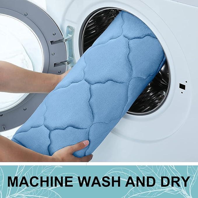 OLANLY Memory Foam Bath Mat Rug 47x32, Ultra Soft and Absorbent Bathroom Rugs, Non-Slip, Comfortable, Machine Washable Bath Carpet for Bathroom Floor, Tub, Shower and Home Decor Accessories, Blue