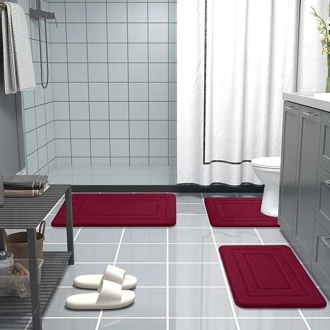 Arotive Memory Foam Bathroom Rug Mat 24x16, Ultra Soft and Absorbent Bath Mat, Machine Wash Dry, Comfortable Bath Rug Carpet for Bathroom Floor, Tub and Shower, Burgundy