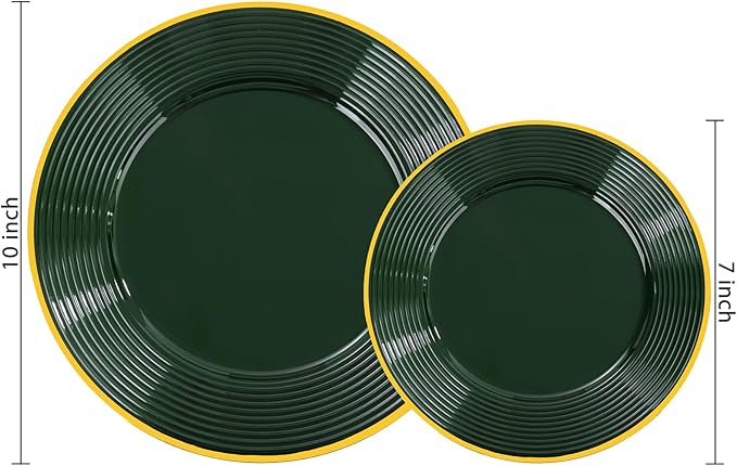 Liacere 100PCS Green Plastic Plates - Heavy Duty Disposable Plates - Green and Gold Plate 100PCS Dinner/Dessert Plate for Party & Christmas & New Year’s St. & Patrick's Day