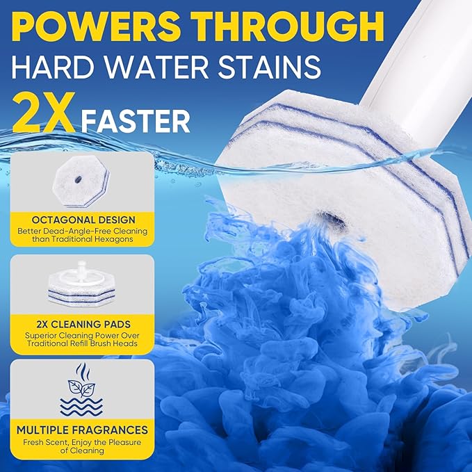 90Ct Aromative Toilet Brush Refills, Toilet Bowl Cleaner Refills, Double-Layer Cleaning Pads Added, Disposable Refill Heads for Toilet Bowl Cleaner Wands，Lemon, Blue Ocean, Lavender （Patented）