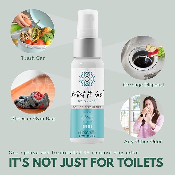 Mist N' Go by Omaze Travel Toilet Odor Eliminator - Toilet Spray for Bathroom Air Freshener - Clean Mix, Regular Size (2oz x3)