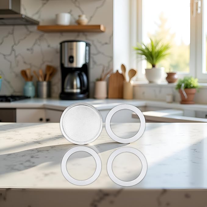 3Pcs White 3 Cup Replacement Silica Gel Gaskets and Aluminum Filters for Moka Pot Coffee Bottle 3 Cup OneSize,Paper and Plastic Household Supplies