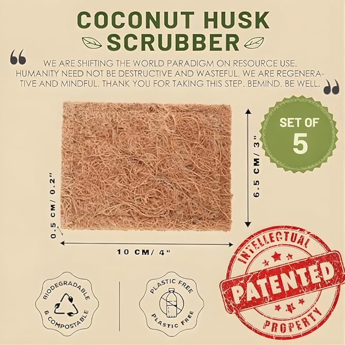 Kaidaa Set of 5 Natural Kitchen Sponges | 100% Coconut Coir Scrubber Sponge for Dishwashing | Eco Friendly, Non Toxic & Biodegradable Cleaning Sponges for Kitchen | Long-Lasting Dish Scrub Pads