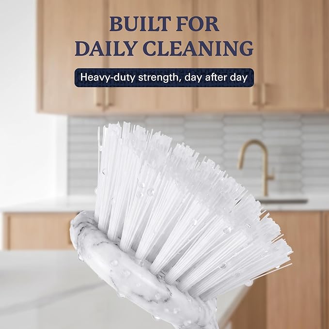 Farberware Dish Brush with Handle – 2 Pack Kitchen Scrub Brush for Dishes, Non-Scratch Dishwashing Brush Set with Firm Bristles for Pots, Pans, & Sink, Long Handles for Everyday Cleaning