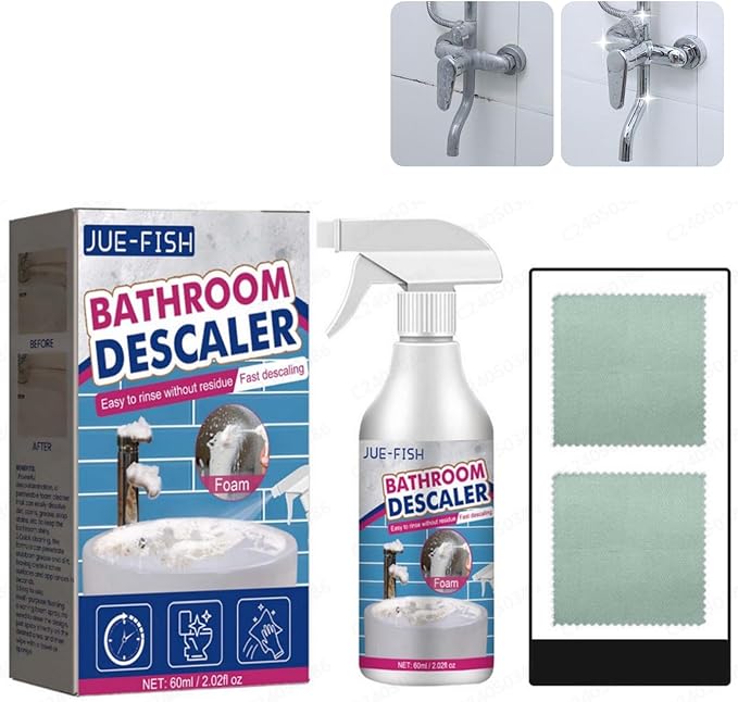 Bathroom Descaler Spray, 2 PCS Stubborn Stains Cleaner with Dishcloth, Bathroom Foam Cleaner Spray, Bubble Cleaner Foam Spray, All Purpose Rinse Cleaning (Cleaner*1 + Dishcloth*2)