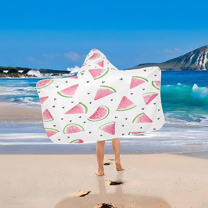 CEBUGI Watercolor Watermelon Hooded Bath Towel for Kids Absorbent Soft Bath Towel Wrap with Hood 50x23.5in Pool Beach Shower Towel for Boys Girls