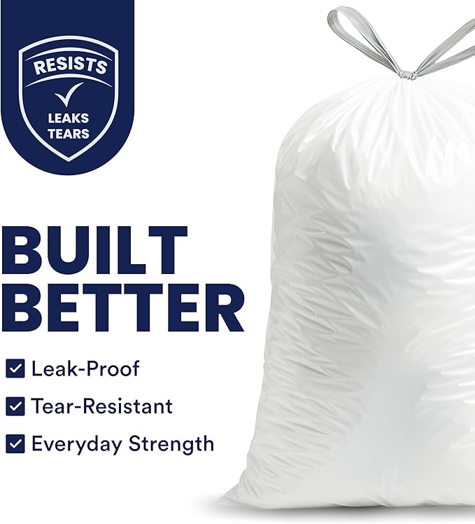 Plasticplace 8 Gallon Trash Bags -White Drawstring Garbage Can Liners - 200 Count - Leak-Resistant and Tear-Proof for Kitchen, Bathroom, Office, and Small Trash Cans 0.7 Mil