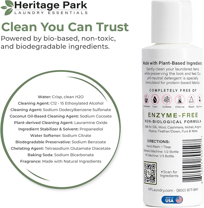 Heritage Park Silk & Wool Spring Magnolia Floral Scent, pH-Neutral Laundry Detergent - Enzymes-Free, Ultra Concentrated (4 fl oz Trial Size)
