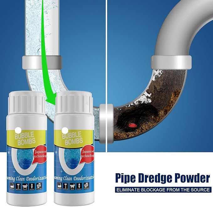 Drain Unclogging Powder for Kitchen and Bathroom - Effective Pipe Cleaner, Stain Remover & Deodorizer(2PCS)