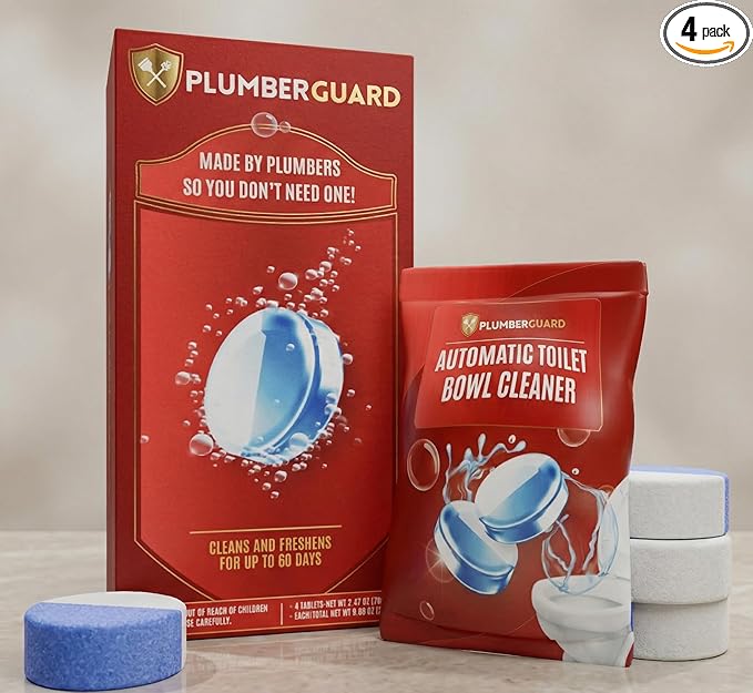 Toilet Tablets 4 Pack | Bleach & Chlorine Free, Dual-action Whitening with 1% Hydrogen Peroxide | Plumbers' Choice | Automatic Toilet Bowl Cleaner Tablets | Long-lasting Cleaning Supplies