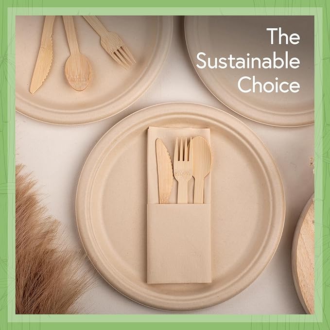 Jenvita Bamboo Paper Disposable Plates with Compartment (125-Pack, 9-inch) - Sturdy & Microwave Safe | Disposable Sectioned Plates | PFAS Free, Biodegradable | FSC Certified Alternative to Plastic
