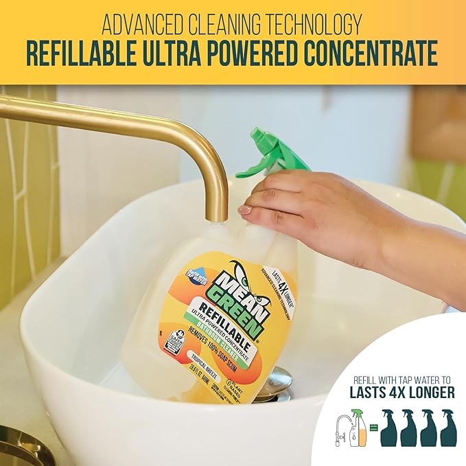 Mean Green Refillable Ultra Powered Concentrate Bathroom Cleaner, Tropical Breeze, 14.3 Ounce, 6 Pack