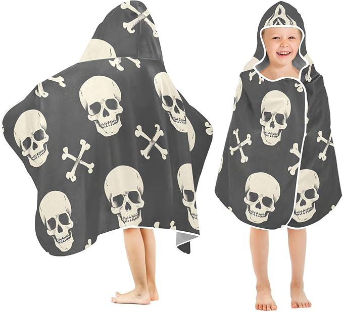 SUABO Kids' Bath Towels Skull and Crossbones Hooded Towels for Boys Girls,Toddler Towels Multi-Purpose for Beach,Pool and Bathroom,23.5" x 50", Soft and Highly Absorbent