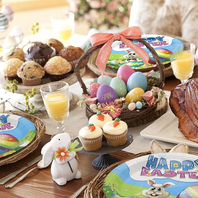 Easter Heavy Duty Paper Plates Bunny Disposable 9 inch Dinner Plates for Easter Party Decorations and Supplies (50 count)