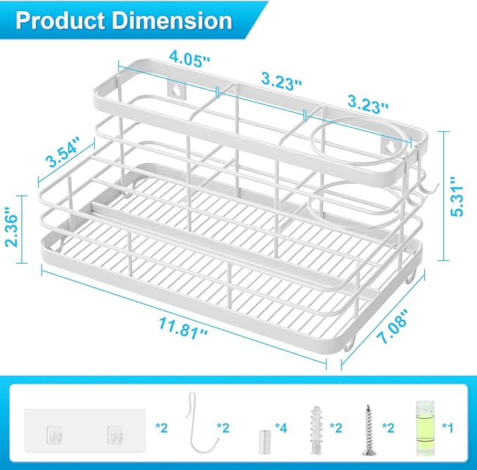VITVITI Metal Hair Tool Organizer Wall Mounted, Hair Dryer Holder Basket Storage, Bathroom Sink Organizer Countertop for Vanity Makeup Brush/Hair Straightener/Styling Tools, White, Stand