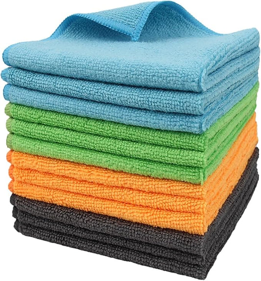 Tricol Clean 12 Pack Microfiber Cleaning Cloth 11.8x11.8inch - Streak-Free, Reusable Microfiber Wipes Towels for Glass, Kitchen, Car, Dusting - Absorbent & Lint-Free-Mixed 4 Colors