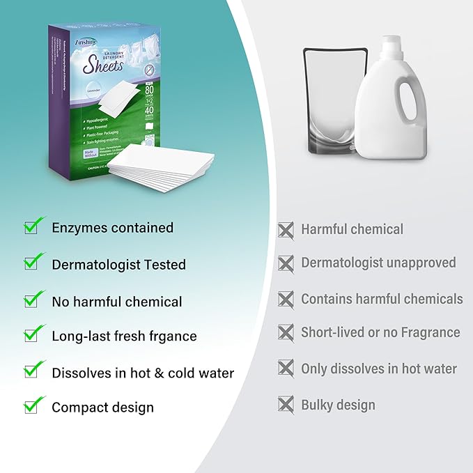 Laundry Detergent Sheets - Lavender Scent, 80 Loads Travel Sheets, No Plastic Jug, Home & Travel Washing
