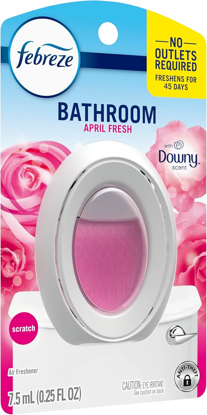 Febreze Bathroom Air Freshener, Odor-Fighting Plug-In Alternative, Home, Bathroom & Kitchen Use, Downy April Fresh Scent, 6 Count