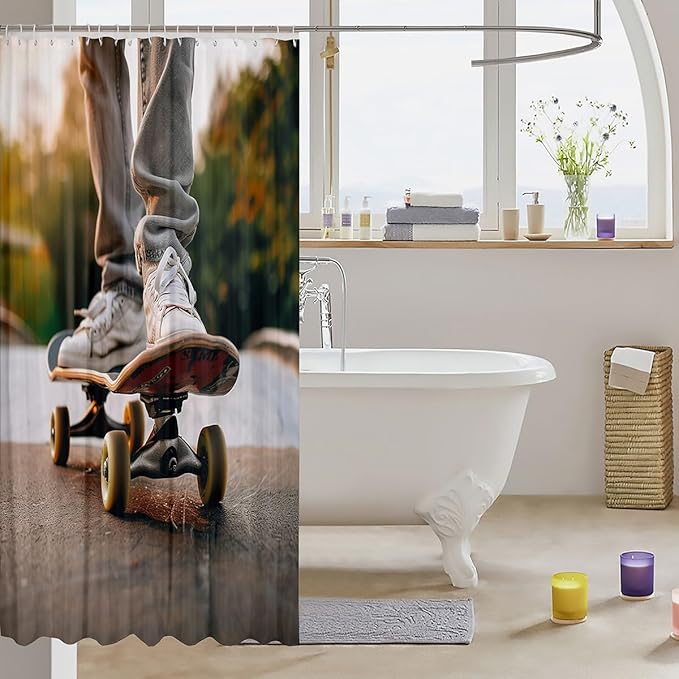 Feelyou Extreme Sports Bathroom Shower Curtain Set Skateboard Shower Curtain Skateboarding Bath Curtain for Stalls Bathtubs Hipster Decor Microfiber Waterproof Bathroom Curtains Room Decor 72x84 Inch